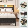 4ft6 Double Bed Frame with Storage Headboard&LED Lights,Black Metal Platform Bed Frame with Charging Station,Mattress Foundation,Metal Slat Support,No Box Spring Needed,Under-bed Storage Image 2