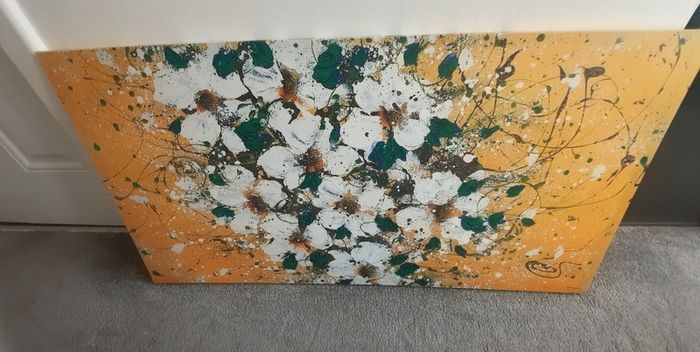 Vibrant Yellow Canvas 'Gold Trellis'  by Clare Sykes