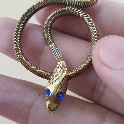 Vintage Lot of 2 Snake with Blue & Red Eyes Brass Pendant 65.5mm