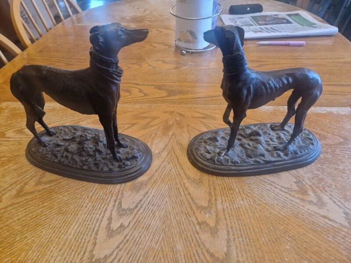 2 Bronze Greyhound Sculptures