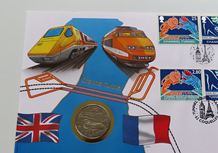The Channel Tunnel UK England & France 1993 Eurotunnel BUNC coin stamps 1994 first day cover