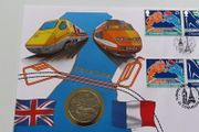 The Channel Tunnel UK England &amp; France 1993 Eurotunnel BUNC coin stamps 1994 first day cover