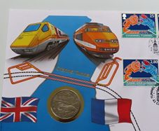 The Channel Tunnel UK England & France 1993 Eurotunnel BUNC coin stamps 1994 first day cover