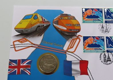 The Channel Tunnel UK England & France 1993 Eurotunnel BUNC coin stamps 1994 first day cover