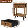 Set of 2 Side Tables, Bedside Table, Sofa End Table, with Fabric Drawers and Open Shelf Unit, Solid Wood Legs, Nightstand, for Bedroom, Living Room, Rustic Brown Image 2