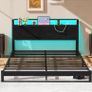 King Size Bed Frame with Ergonomic Storage Headboard and LED,Metal Image 2