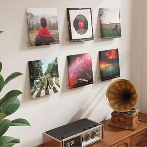 Floating Shelves for Vinyl Record, 6 Pack 12" Clear Plastic Wall Shelf Room Decor for Book/Photo/Picture/Makeup Display in Bedroom, Living Room, Bathroom Storage and Organization