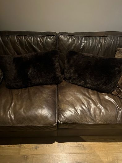 2 Brown Paul Costelloe Faux Fur Cushions (Duck feather filled)