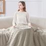 Fluffy Fleece Twin Blanket - Beige Couch Throw Soft Cosy Warm Blankets for Double Bed, Gifts for Women Image 2