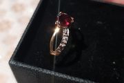 10ct gold ring  with  Natural Gem Stone garnet and diamonds