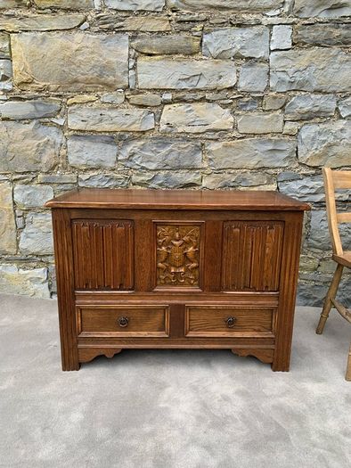 Antique Oak Blanket Box With Drawers.