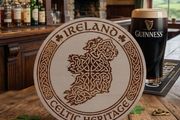 "Ireland: Celtic Heritage" Laser-Engraved Wooden Coaster