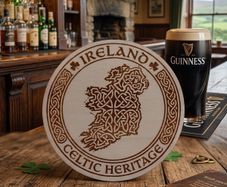 "Ireland: Celtic Heritage" Laser-Engraved Wooden Coaster