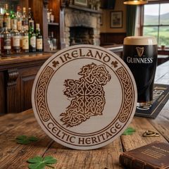 "Ireland: Celtic Heritage" Laser-Engraved Wooden Coaster