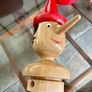 Vintage Tall Wooden Pinocchio Coin Bank with Lock and Keys Red Hand Painted Italy 29 cm Image 9