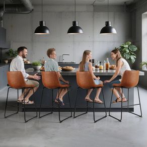 Set of 4 PU Leather Counter Barstool with Backrest 65cm