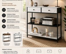 Console Table Vintage Brown-Black Narrow or Marble White