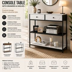 Console Table Vintage Brown-Black Narrow or Marble White