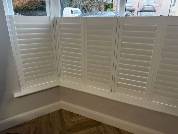 White Shutter Blinds for Bay Window