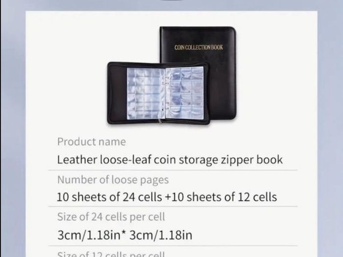 Zipper Faux Leather Case 360 Large Capacity Coin Collection Book Size Grid Mixed Coin Stamp Collection Book Badge Sticker High-end Protective Cover Hot Stamping Storage Book