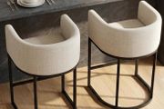 Height Bar Stools Set of 2, 24 Inch Seat Height Barstools for Dining Room, Fabric Upholstered Bar Chair for Kitchen Island, Linen Counter Stools with Metal Legs, Beige