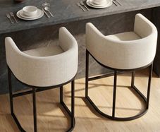 Height Bar Stools Set of 2, 24 Inch Seat Height Barstools for Dining Room, Fabric Upholstered Bar Chair for Kitchen Island, Linen Counter Stools with Metal Legs, Beige