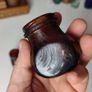 143 - Set of 4 Vintage 2oz Bovril Dark Brown Glass Embossed Letters Collectible Decorative Jars Image 9