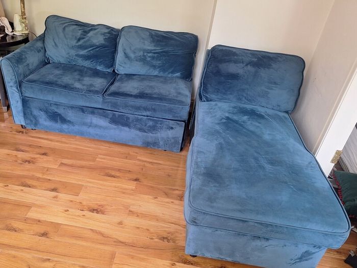 Blue Velvet Corner Sofa Bed with Storage