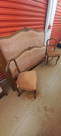 Antique French oak double size bed with two maching chairs in fantastic condition