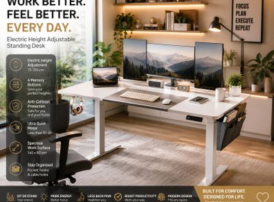 Electric Height Adjustable Standing Desk 140cm