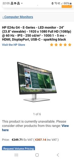 HP E24u G4 - E-Series - LED monitor - 24" (23.8" viewable) - 1920 x 1080 Full HD (1080p) @ 60 Hz - IPS - 5 ms - HDMI, DisplayPort, USB-C - sparkling black