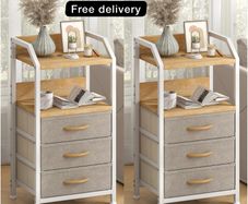 Bedside Table with 3 Fabric Drawers and Open Shelf, Nightstand for Bedroom