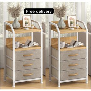 Bedside Table with 3 Fabric Drawers and Open Shelf, Nightstand for Bedroom