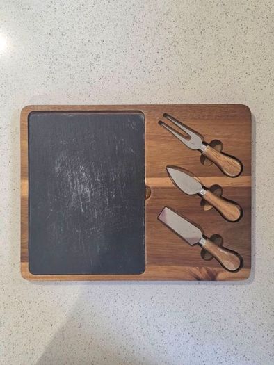 Acacia Wood & Slate Cheese Board Set with 3 Cheese Tools