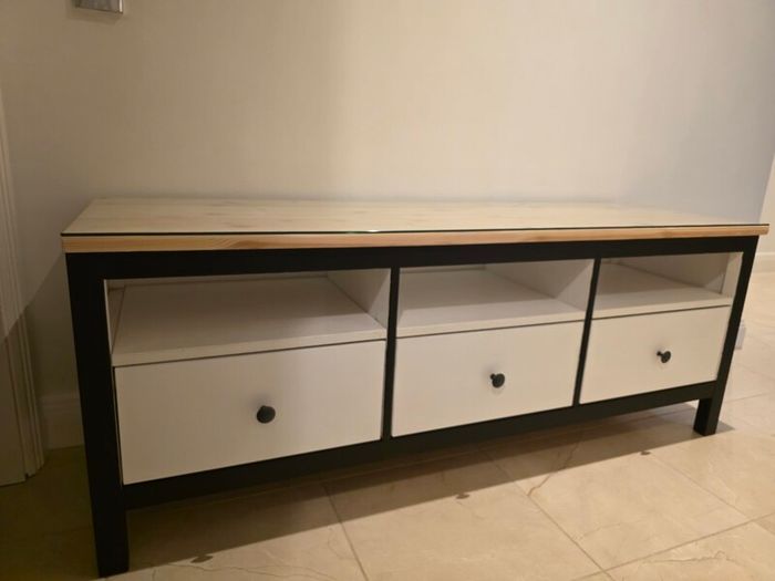 Wooden tv unit with glass top