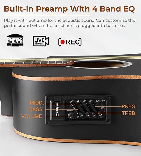 4/4 Electric Acoustic Guitar Full Size with Golden Tuning Pegs, Starter Kits Cutaway Electroacoustic Guitar Set for Beginner Adults Teens Students, Black (FREE SHIPPING)