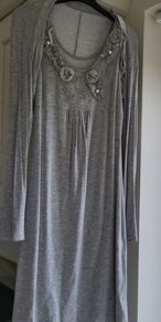 Italian Grey Sleeveless Embellished Tunic Dress with Matching Shrug Cardigan