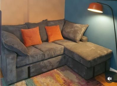 Grey Cord 3 Seater Corner Chaise - Like New