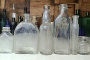 495 - Set of 6 Vintage Clear Glass Screw Cork Top Collectible Decorative Bottles and Jars