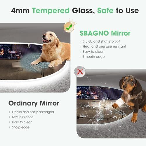 Oval Bluetooth Bathroom Mirror with LED Lights 600x1000mm, Anti-Fog, LED Bathroom Mirror with Memory, 3000K-6500K, Dimmable, HD Tempered Glass, IP44 Waterproof, Horizontal or Vertical