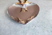 Silver harte shaped Pearl and Jewelry tray or plate with tow gold sowan.