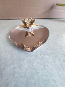 Silver harte shaped Pearl and Jewelry tray or plate with tow gold sowan.