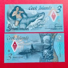 Cook Islands  3 Dollars  2021. Polymer / Plastic. ( Uncirculated )