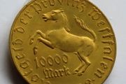 1923 10,000 Mark Emergency money Germany Scarce Gold Gilt