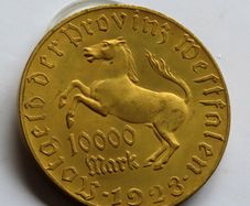 1923 10,000 Mark Emergency money Germany Scarce Gold Gilt