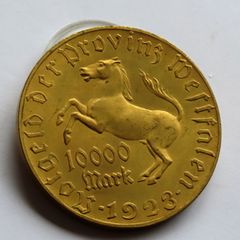 1923 10,000 Mark Emergency money Germany Scarce Gold Gilt