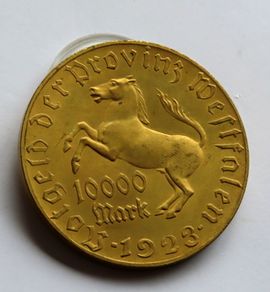 1923 10,000 Mark Emergency money Germany Scarce Gold Gilt