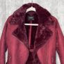 Pull&Bear Size S Burgundy Faux Suede Shearling Aviator Jacket Fur Lined Biker Coat Image 5