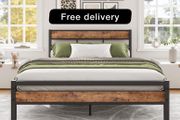 Double Bed Frame with Wooden Headboard