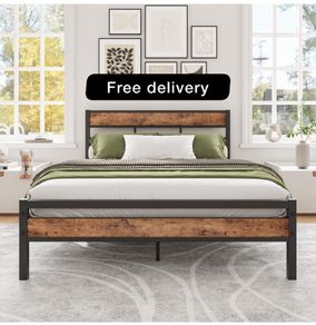 Double Bed Frame with Wooden Headboard